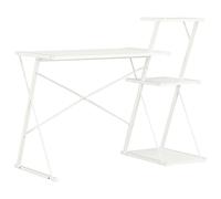 Modern White Desk with Shelf 116x50x93 cm, Sturdy Office with X-Shaped Legs, Spacious Workstation for Home & Office, Multifunctional Computer Desk with Storage, Durable Powder Coated Steel Frame