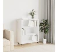 Modern White Glossy Bookshelf 69.5x32.5x90 cm - Multilayer Wood Bookcase with 3 Open Compartments Metal Feet Sturdy Storage Shelf for Living Room, Bedroom, Office Easy Assembly & Wall Mountable