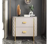 Modern White Marble Bedside Table with 2 Drawers Minimalist Bedroom Furniture Open Storage Shelves for Living Room & Bedroom Beige Finish