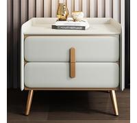 Modern White Night Stand 2 Drawer Bedside Table with Nappa Leather & Gold Plated Steel Handles Stylish Storage Solution for Bedrooms (50cm)