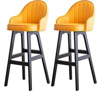 Modern Wood Bar Stools Set of 2 Counter Height Bar Stool with Backrest and Wooden Legs Leather Bar Chair for Kitchen Island Restaurant Pub Bar Orange 78 cm