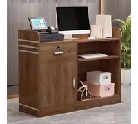 Modern Wooden Reception Counter Desk with Storage - 31.5in Checkout Table for Salons Lobbies & Retail Spaces - Dark Brown Welcome Station