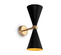Moderna Applique Lampada da Parete Bidirezionale a 2 luci, Serie Vesper, Nero e Oro, Paralumi orientabili, per 2 lampadine E14 40W non incl. per sala, camera da letto, soggiorno