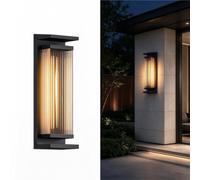 Moderna applique solare esterna, vetro rigato, alluminio nero opaco | IP65, accensione automatica, for portico e ingresso