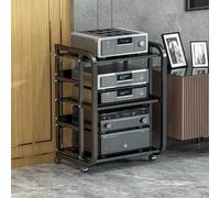 Moderna armadietto di archiviazione multimediale a 3/4/5 livelli, supporto AV per componenti audio e video, giradischi e rack stereo, design elegante nero, perfetto per l'intrattenimento domestico.