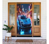 Moderna auto azzurra stampa n. 27 coperture decorative per porta, decorazione per interni ed esterni, primavera, estate, autunno, inverno, Halloween, Natale, decorazioni per la casa