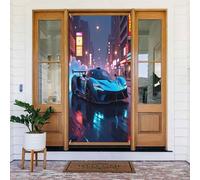 Moderna auto azzurra stampa n. 32 coperture decorative per porta, decorazione per interni ed esterni, primavera, estate, autunno, inverno, Halloween, Natale, decorazioni per la casa