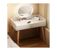 Moderna cassettiera in legno per camera da letto, con specchio LED regolabile, spaziosa, gambe robuste, alta capacità di carico (bianco, 60 x 40 cm)