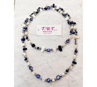 Moderna Collana Lunga Madreperla da Donna,Perle,Pietre Dure,Cristalli Blu scuro