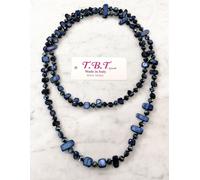 Moderna Collana Lunga Madreperla da Donna,Perle,Pietre Dure,Cristalli Blu scuro