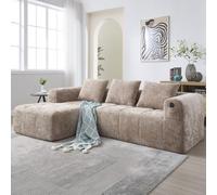 Moderna combinazione di divano a L, tasche laterali remote, divano a 3 posti con 3 cuscini, con chaise longue e braccioli, nessuna installazione necessaria, tessuto ciniglia (Kaki, 3 Seat)