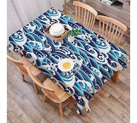Moderna Cotone Lino Anti-Macchia Tovaglie,Onda giapponese, modello orientale tradizionale con spruzzi di schiuma di onde d'acq,tovaglia rettangolare in cotone e lino, per cucina e esterni, 140*200cm