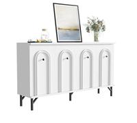 Moderna credenza a 4 ante con elegante frontale ad arco 3D, ripiani regolabili e cerniere a chiusura morbida per un ampio spazio in soggiorno, sala da pranzo, corridoio o ufficio (bianco)