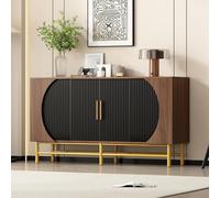 Moderna credenza a quattro ante con strisce verticali e ripiani regolabili, ideale per soggiorno e sala da pranzo (noce), 145 x 40 x 81,5 cm (noce)