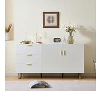 Moderna credenza con due ante e tre cassetti. Elegante mobile in MDF con lega di alluminio dorata e robuste gambe in acciaio, elegante spazio per il soggiorno o la sala da pranzo