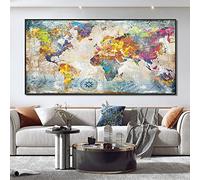 Moderna Decorazione Della Casa Pittura Mappa Del Mondo Poster e Stampe di Arte Della Parete della Tela di Canapa Pittura Poster Immagini per Soggiorno Decor 70x140 cm Senza Cornice