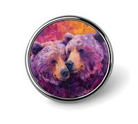 Moderna Due Orsi Coppia Rotonda Spilla per Uomo Donna Moda Distintivo Collare Pin Vestito Giacca Zaino Accessori