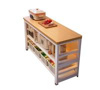 Moderna isola portaoggetti da cucina con tavolo da bar e grande piano di lavoro, stazione caffè e supporto per microonde, altezza 80 cm, per cucina di casa e sala da pranzo 60 x 35 x 80 cm