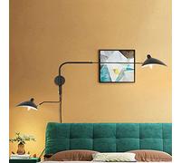 Moderna Lampada da Parete a Braccio Lungo Regolabile Nera in Metallo per Interni, Applique Rotante per Soggiorno Camera da Letto Hotel, 120 cm con Spina