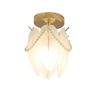 Moderna lampada da soffitto a filo oro con catena di perle, piccola lampada da ingresso, lampada da interno, paralume in vetro for camera da letto, bagno, balcone(Frosted glass-18cm)