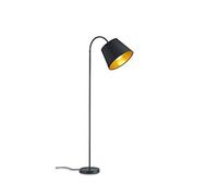 Moderna lampada da terra con braccio flessibile e paralume in tessuto, colore nero e oro, altezza 156 cm