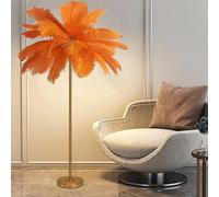 Moderna Lampada da Terra in Oro con Piume di Struzzo Naturale, Elegante Paralume Alto per Camera da Letto