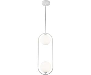 Moderna Lampada pendente da soffitto, Altezza regolabile, Montatura in metallo bianco, 2 luci, diffusori sferici di vetro opaco, Design originale, nordico, industrial, per 2 lampadine G9 25W non incl