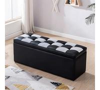 Moderna panca da ingresso con contenitore e cuscino, elegante panca per scarpe in pelle, versatile divano sgabello o sedile ausiliario, perfetta per la casa (nero e bianco)