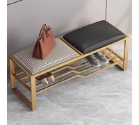 Moderna panca da ingresso con contenitore, scarpiera a 2 livelli e seduta imbottita in poliuretano, elegante panca bianca con gambe in metallo, nessun montaggio necessario per camera da letto e