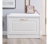 Moderna panca da ingresso imbottita in pelle con scarpiera nascosta, elegante scarpiera nizer per la casa, scarpiera bianca di alta qualità (dimensioni: 66 x 30,5 x 45,7 cm)