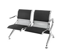 Moderna panca da reception in pelle a 2 posti con braccioli per ufficio aeroporto ospedale elegante sedia per ospiti in acciaio nero per sala d'attesa