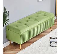 Moderna panca ottomana in velluto con gambe in metallo dorato, poggiapiedi trapuntato con bottoni e contenitore nascosto, elegante mobile per ingresso e camera da letto, colore verde, perfetto per