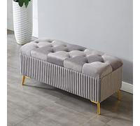 Moderna panca ottomana in velluto per soggiorno e camera da letto, elegante poggiapiedi rettangolare, grigio, 99 x 38 x 45,7 cm, perfetta per la fine del letto e posti a sedere extra