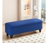 Moderna panca ottomana rettangolare imbottita in velluto a coste con ampio spazio per soggiorno, ingresso e camera da letto, 109,2 x 40,6 x 40,6 cm, blu