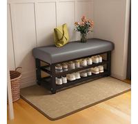 Moderna panca portaoggetti in metallo con seduta imbottita, poggiapiedi a doppio strato, elegante scarpiera per ingresso, soggiorno, balcone, lavanderia, corridoio, 100 cm, grigio