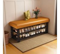 Moderna panca portaoggetti in metallo con seduta imbottita, poggiapiedi a doppio strato, per ingresso, soggiorno, balcone, lavanderia, armadio e corridoio (120 cm, arancione)