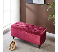 Moderna panca portaoggetti in velluto con bottoni di cristallo, panca imbottita con struttura in legno, 60 x 40 x 45 cm, mobile elegante e funzionale per soggiorno e camera da letto