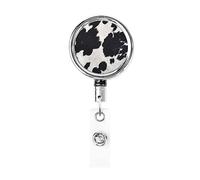 Moderna pelle bovina finta mucca stampa nera porta badge retrattile porta carte d'identità con clip per infermiere studente impiegato