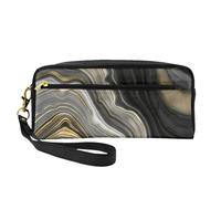 Moderna pietra preziosa di agata nera e dorata, Borsa per il trucco Borsa per cosmetici Borsa da viaggio portatile da toilette Astuccio in pelle per donne e ragazze