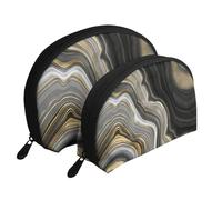 Moderna pietra preziosa di agata nera e dorata, Borsa per trucco a conchiglia Portamonete da donna Borsa da toilette piccola Borsa per cosmetici 2 pezzi