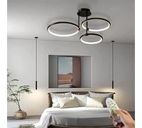 Moderna plafoniera a LED da 60 W dimmerabile, 4800 lm, Telecomando, Temperatura Colore Regolabile 3500 K 6500 K, Design Elegante ad Anello per Camera da Letto, Soggiorno, Cucina, Nero, 3 Ane