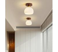 Moderna plafoniera Piccola in Vetro Bianco, Montaggio a Semi-Incasso, Lampada Vintage da Scuola, infissi in Legno con Paralume in Vetro a Coste, Accenti Dorati