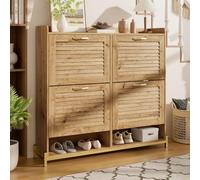 Moderna scarpiera a graticcio - 4 ante, telaio in metallo con ripiani, salvaspazio per ingresso, corridoio o camera da letto (108,5 × 24 × 100 cm).