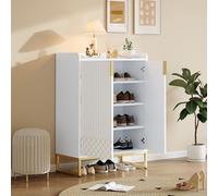 Moderna scarpiera bianca, 75 x 37 x 105 cm, con gambe in metallo dorato, con ante dorate (1)