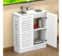 Moderna scatola portaoggetti bianca da pavimento per router, modem WiFi, con presa multipla e gestione dei cavi, 80 cm di lunghezza x 25,4 cm di larghezza x 69,8 cm di altezza, elegante orga domestica