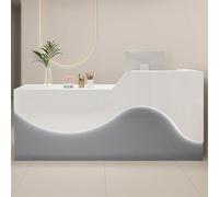 Moderna scrivania a LED per reception, con cassetto bloccabile, deflettore a forma di L, elegante arredamento da ufficio per uso aziendale, design ergonomico per una maggiore efficienza dello spazio