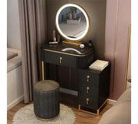 Moderna scrivania da trucco con specchio LED e luci, elegante set da toeletta con 4 cassetti portaoggetti e sgabello imbottito, per donne e ragazze, per amanti della bellezza (70 cm E)