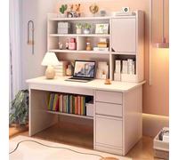 Moderna Scrivania In Legno Con Cassetti,scrivania Per Computer In Legno Con Libreria E Credenza Per PC Per Lavorare E Studiare (Size:120x45x165cm,Color:Bianco)