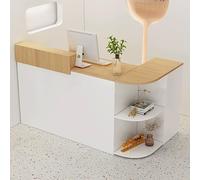 Moderna scrivania per reception a forma di L con contenitore bloccabile per una cassa, soluzione elegante per una migliore organizzazione e interazione con i clienti