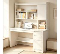 Moderna Scrivania Scrittoio Multiuso Porta PC Legno Bianca 120x45x165 cm | Ripiani a Giorno, Armadietto Superiore Destro, Mobile Combinato con Cassetti in Basso a Destra, Rpiano Orizzontale Inferiore